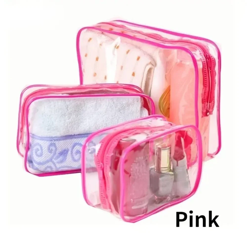 3 Piece Pink Travel Passions Waterproof Portable Comestic Bag